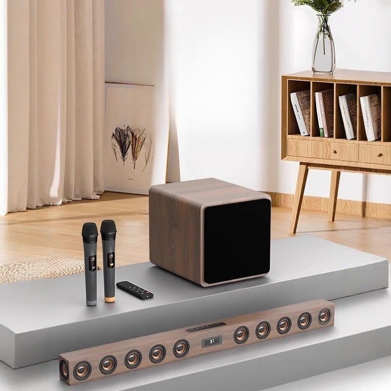 Home Cinema Karaoke Projector - 木製テレビオーディオウィスパリングウォールワイヤレスサラウンドホームシネマプロジェクターカラオケスピーカーセット