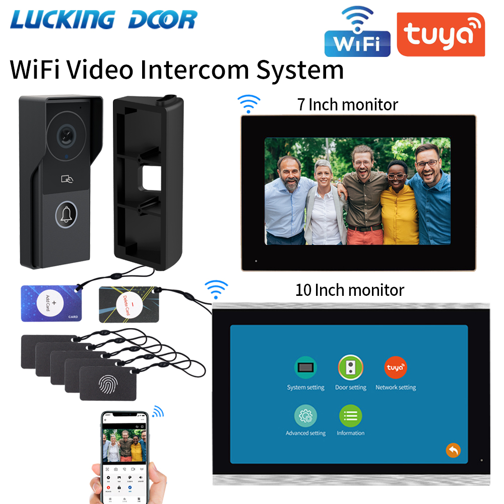 Home Cinema Wall Panels - アパート用ビデオインターホンドアベル,2モニターキット,wifiドア,電話セキュリティ,ホームシステム,カードロック解除,7インチ,10インチ,1080p