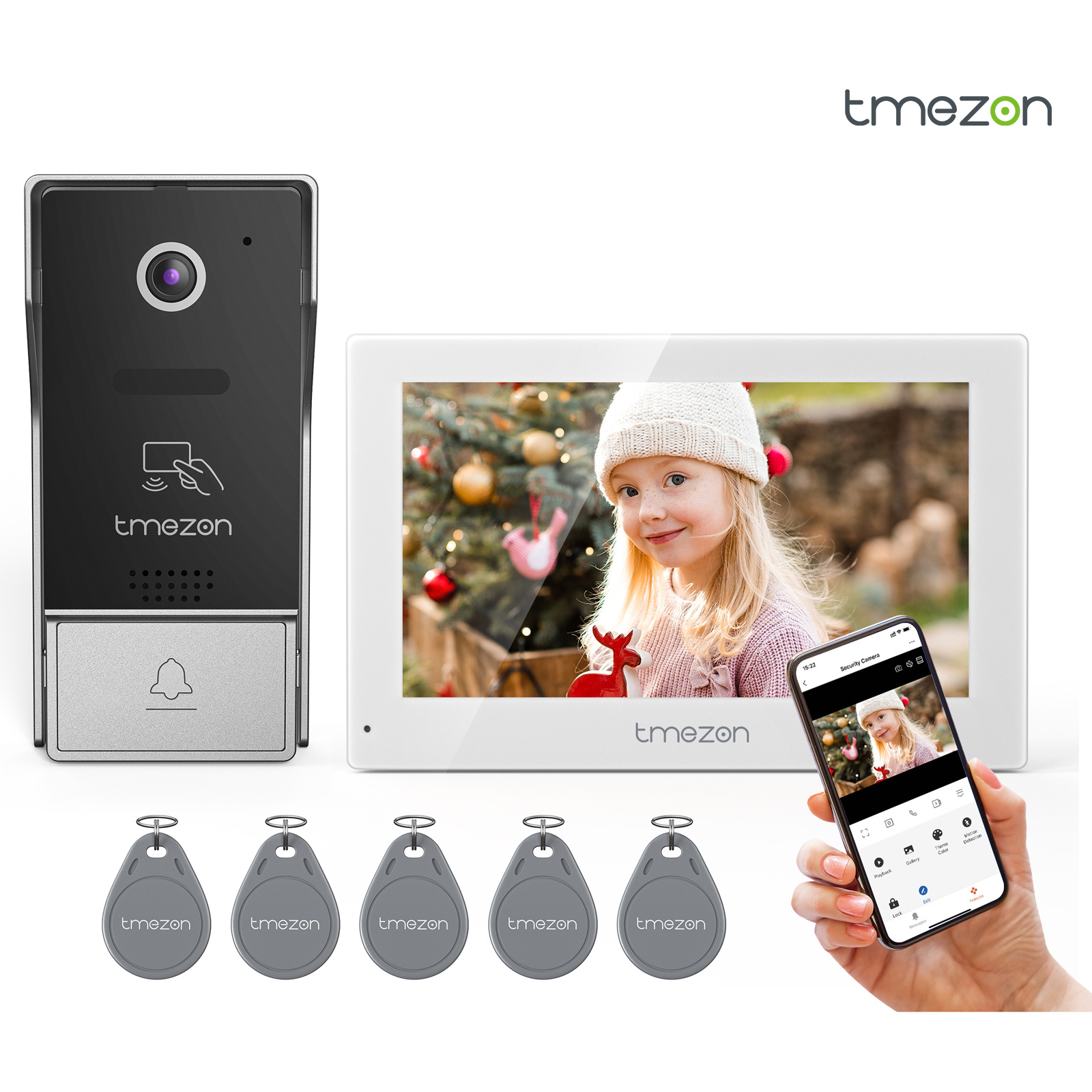 Home Cinema Wall Panels - 7インチTuya 1080PワイヤレスWifiスマートビデオドアホンインターホンシステム、タッチスクリーン付き、家庭用有線ドアベル、RFIDカード/アプリ対応